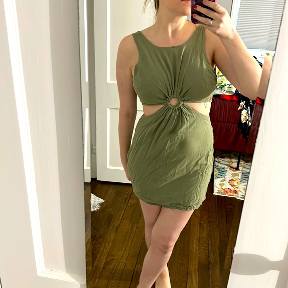 Olive green cut out dress